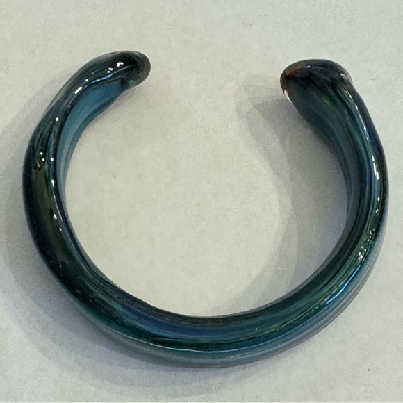 Vintage Hand Blown Art Glass Cuff Bangle Bracelet Aqua Blue Artisan Made - Picture 2 of 14